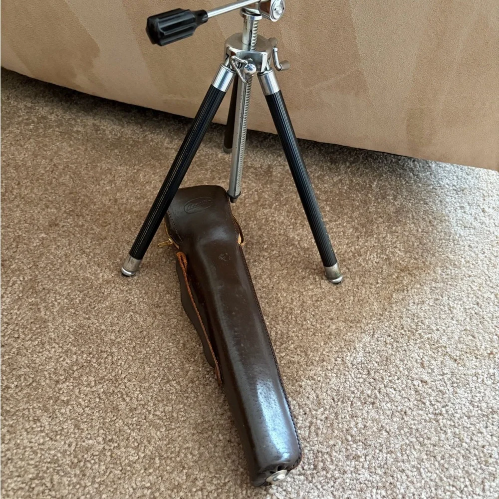 Vintage Compact Tabletop Tripod with Carry Case - Black and Silver